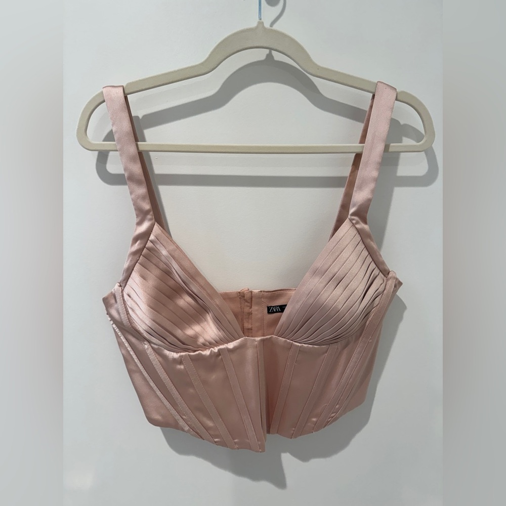 Zara satin corset top in a dusty rose or light pink shade